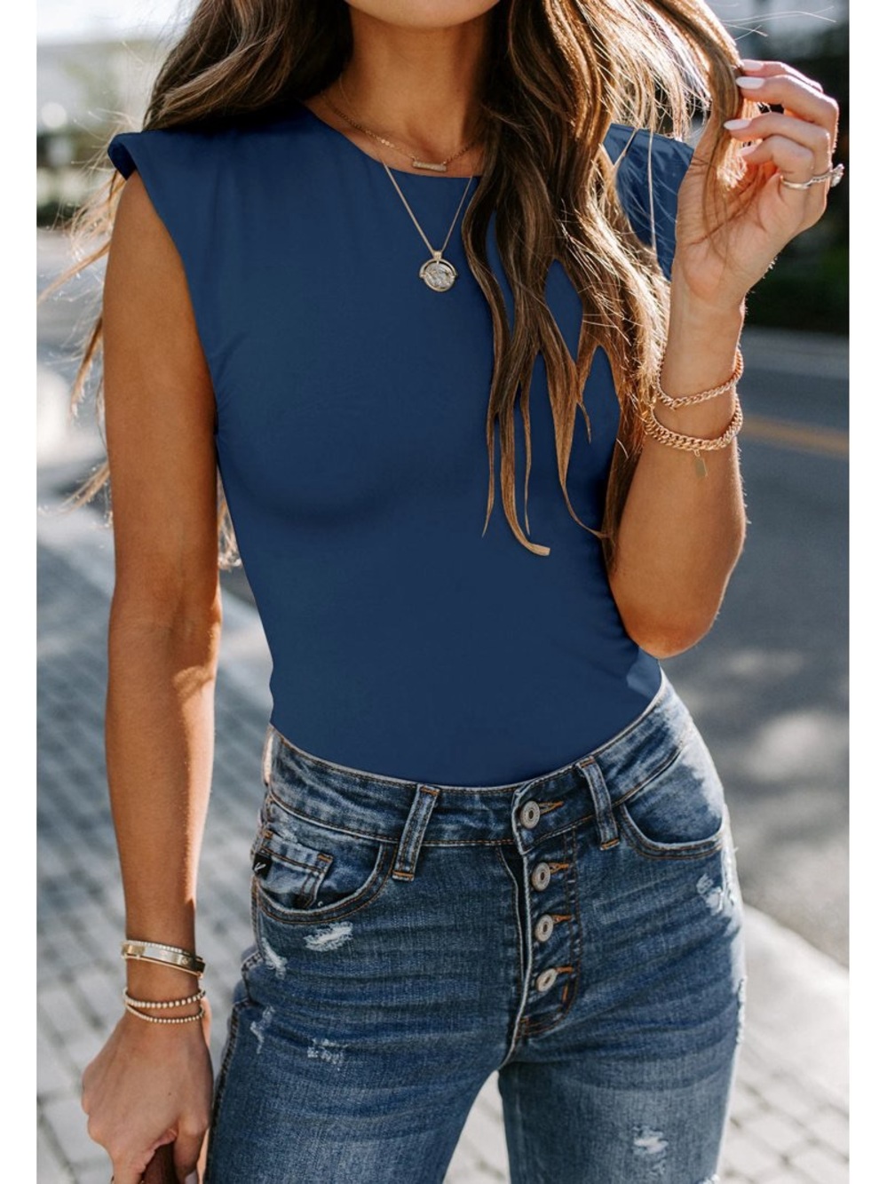 ReoRia Navy Sleeveless Bodysuit